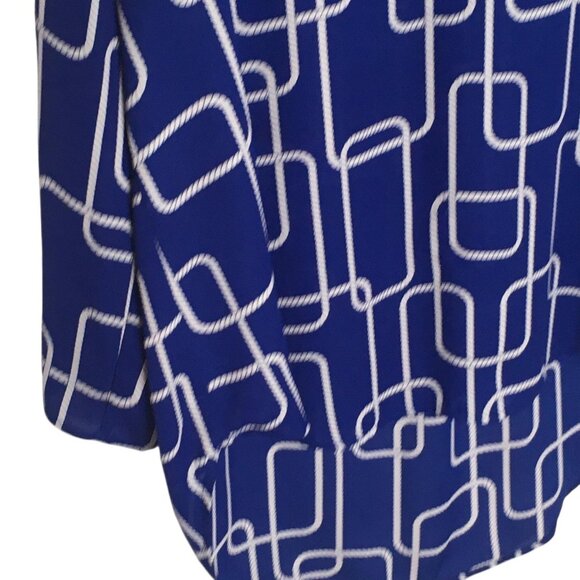 Nautical Rope Print Blouse Womens Large Blue Split Neck 3/4 Roll Tab Sleeve - Picture 5 of 16